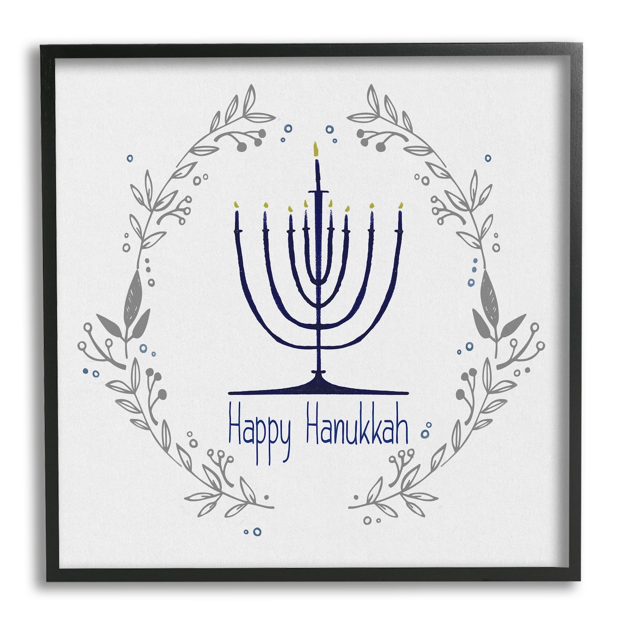 Stupell Industries Happy Hanukkah Botanical Wreath Framed Giclee Art